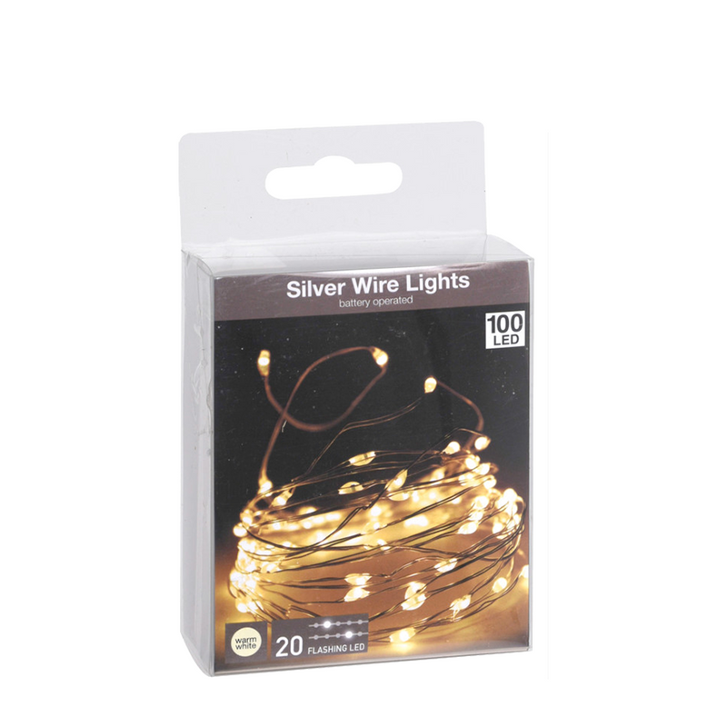 Lampeggiante a filo argento LED WW 100 LED 495cm