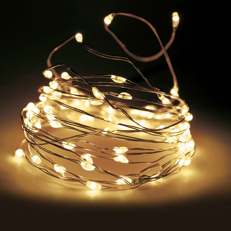 Hilo plateado LED intermitente WW 100 LED 495cm