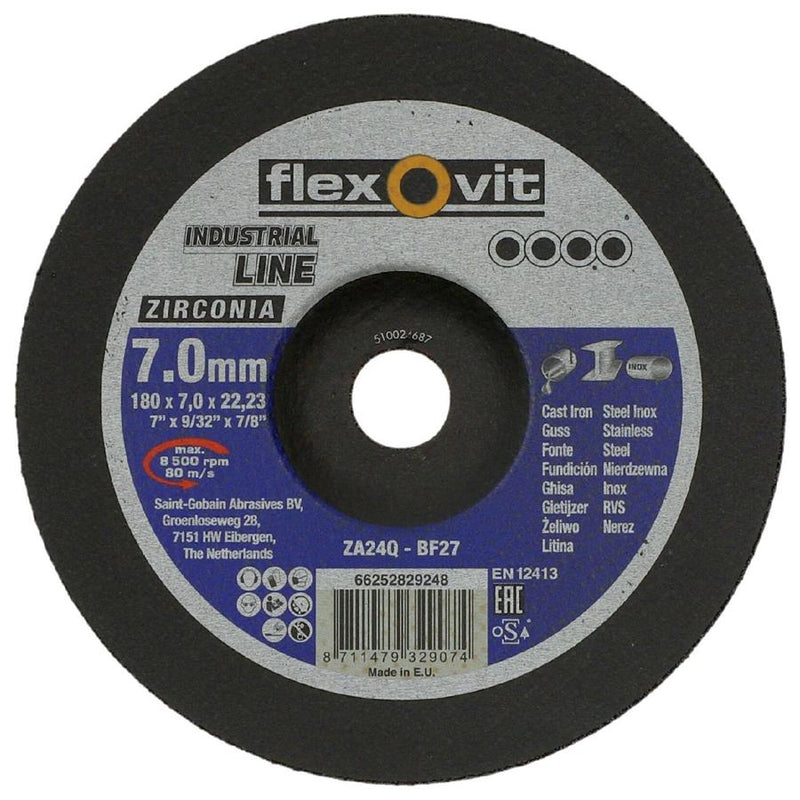 Flexovit abs zirconio 180x7x22.23 za24q t27 acciaio inossidabile | 10 pezzi