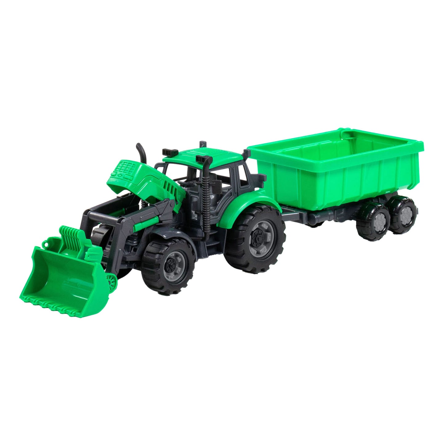 Cavallino Toys Cavallino Tractor met Lader en Aanhang Kiepwagen Groen, Schaal 1:32