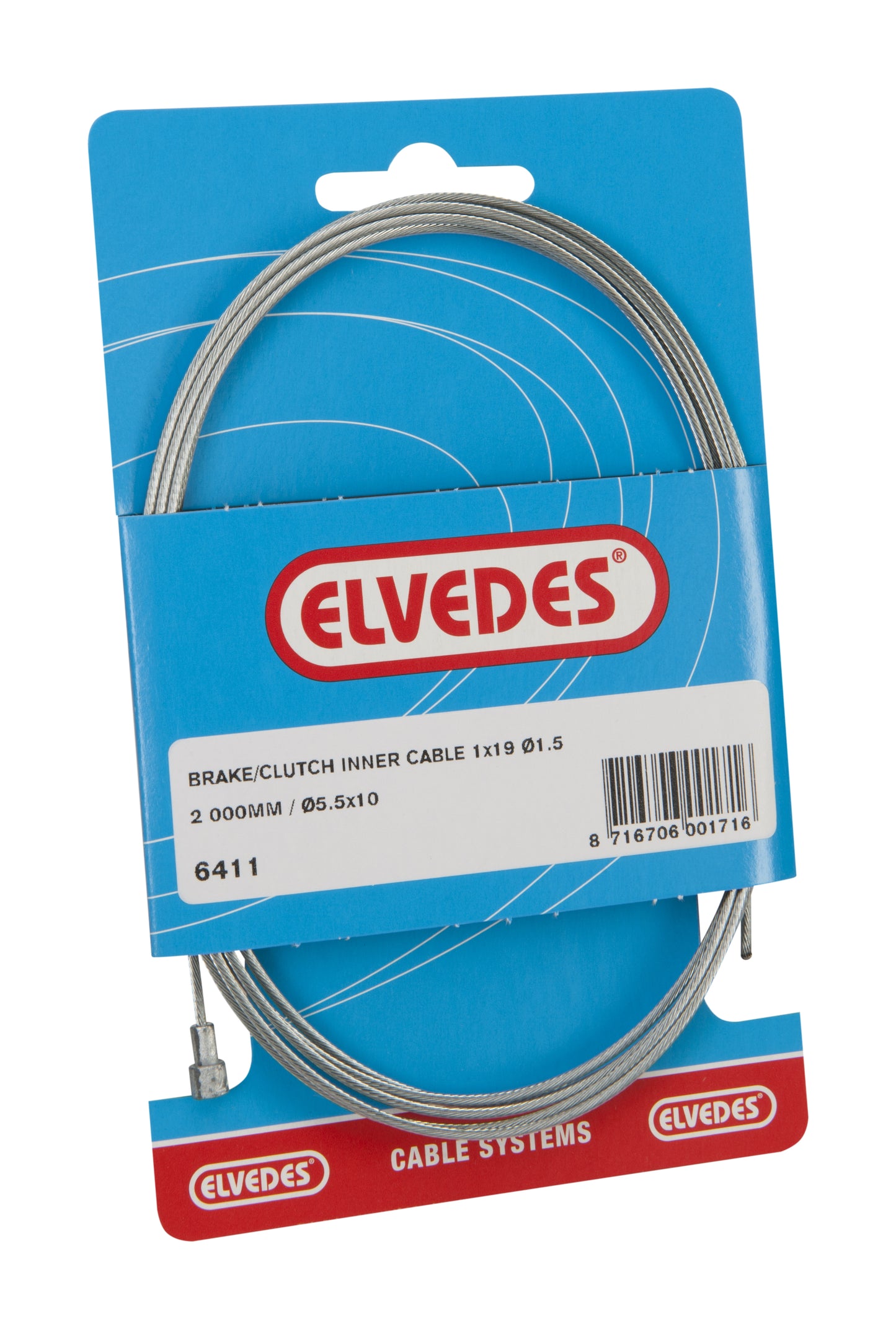 Elvedes Koppeling binnenkabel 2000mm 1×19 draads verzinkt Ø1,5mm met V-nippel (op kaart)