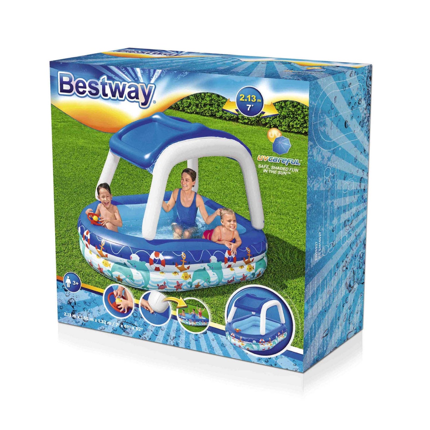 Bestway Familiezwembad con capitán de mar con protección solar, 213x155x132cm