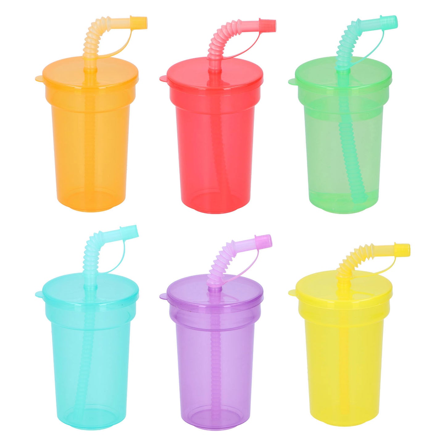 Coppa di bere in plastica con paglia 387 ml, 6st.