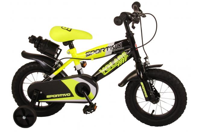 Bicicleta para niños Volare Sportivo - Niños - 12 pulgadas - Neon amarillo negro - Dos frenos de mano - 95% ensamblados