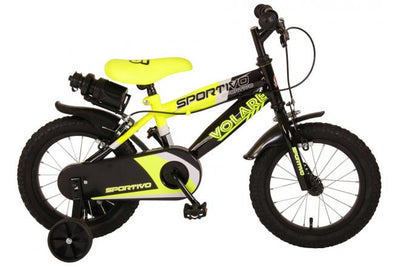 Bicicleta para niños Volare Sportivo - Niños - 14 pulgadas - Neon amarillo negro - Dos frenos de mano - 95% ensamblados