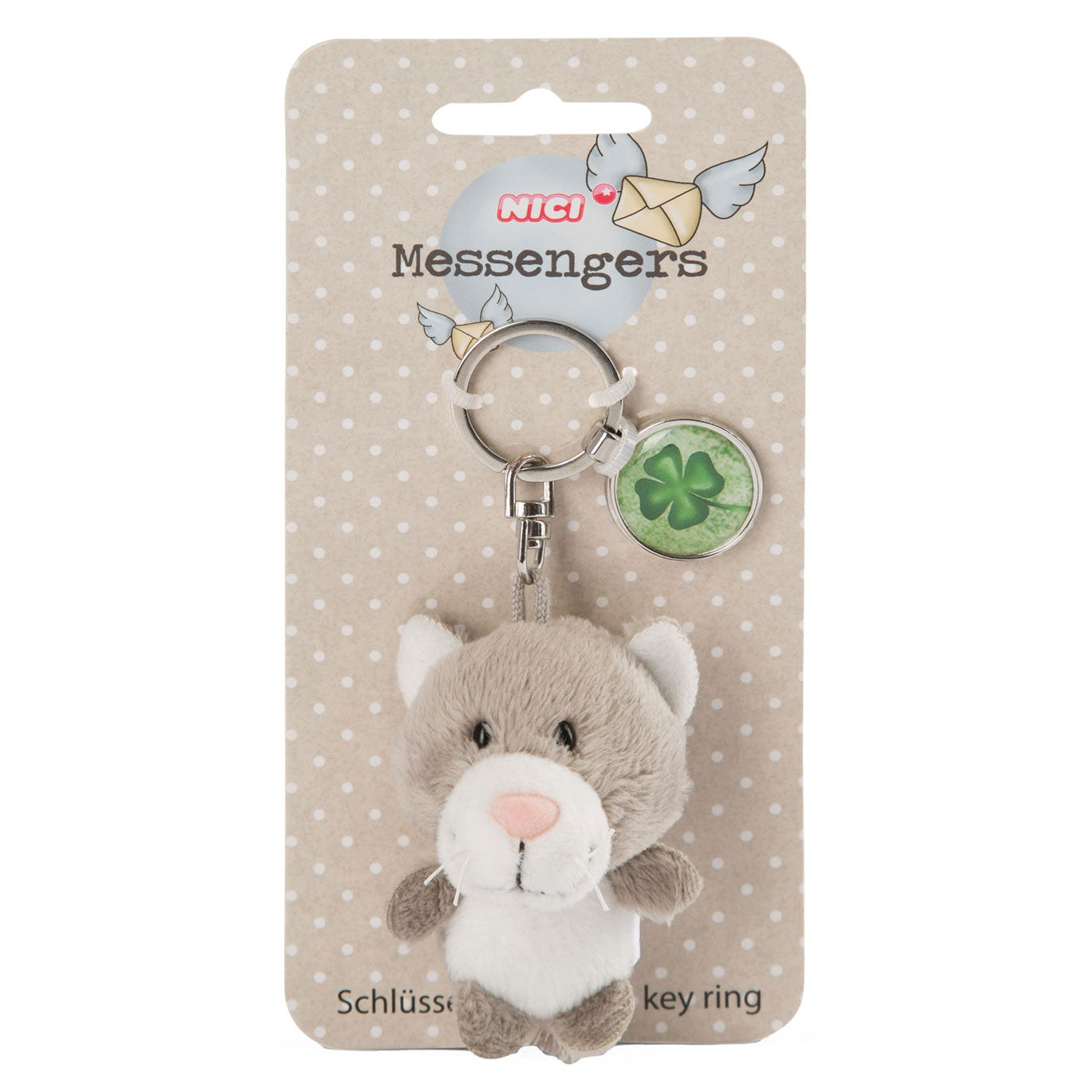 Keychain Kat di NICI Pluchen con Klaverblad, 7 cm