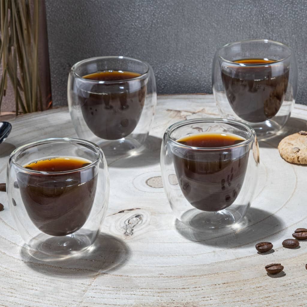 HI HI Espressokopjes dubbelwandig 4 st 80 ml transparant