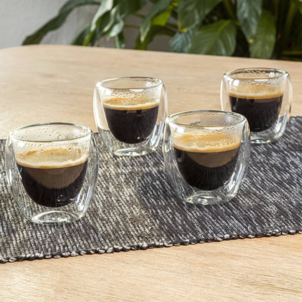 HI HI Espressokopjes dubbelwandig 4 st 80 ml transparant