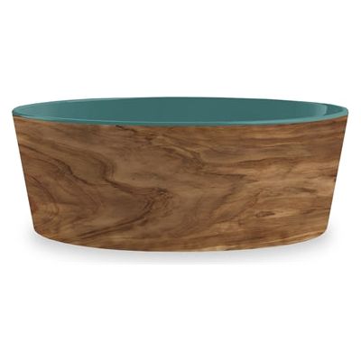 Tarhong Voerbak hond olive melamine houtprint teal zeegroen