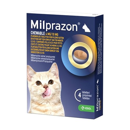 Krka Milpazon masticando tabletas wormingstablets gato