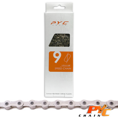 Pyc Bicycle Chain 9V - Pin a forma di funghi - Chrome Harden Tech - 116 Schakels
