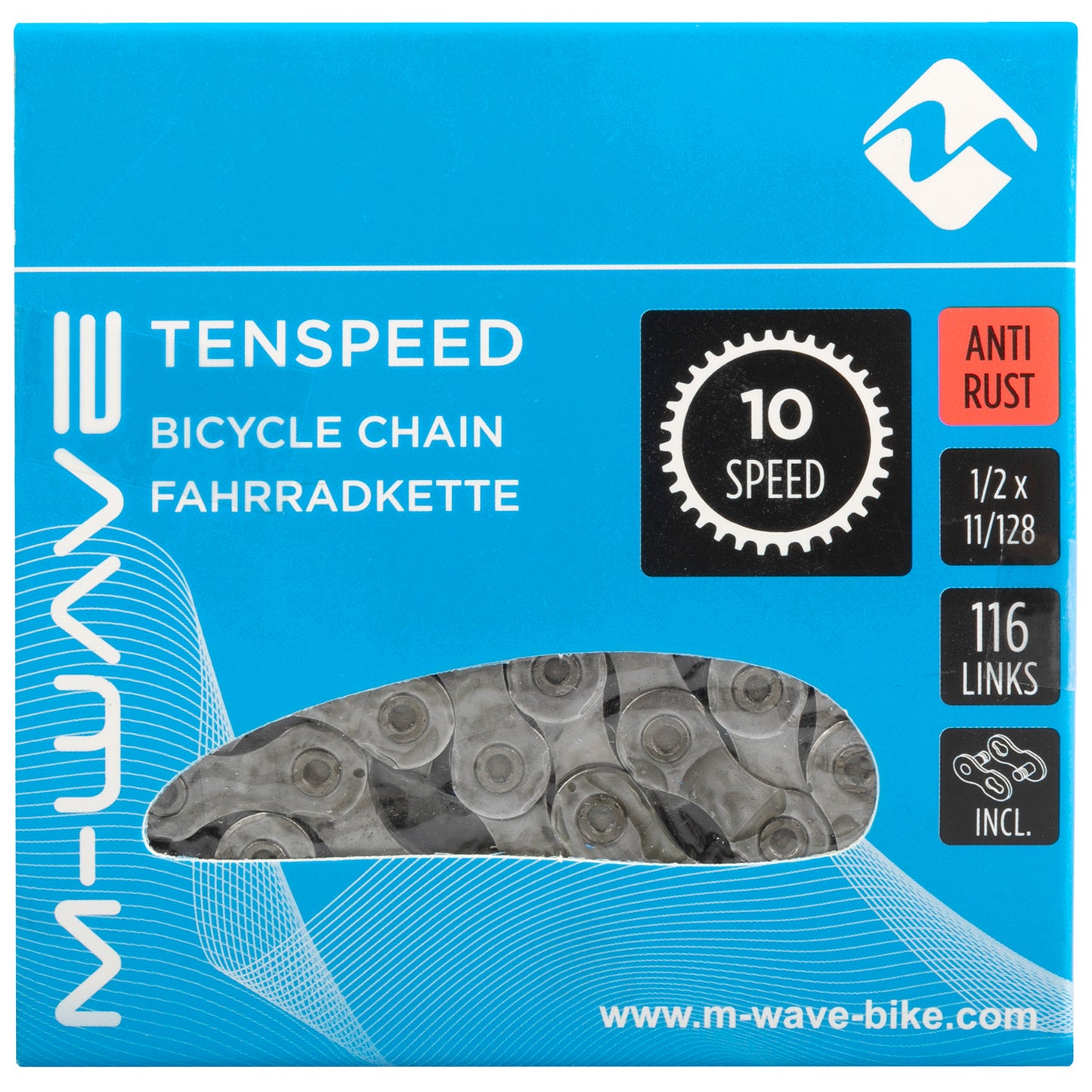 M-Wave Ketting 10-speed, 1 2x11 128 116L zilver anti-roest (hangverpakking)