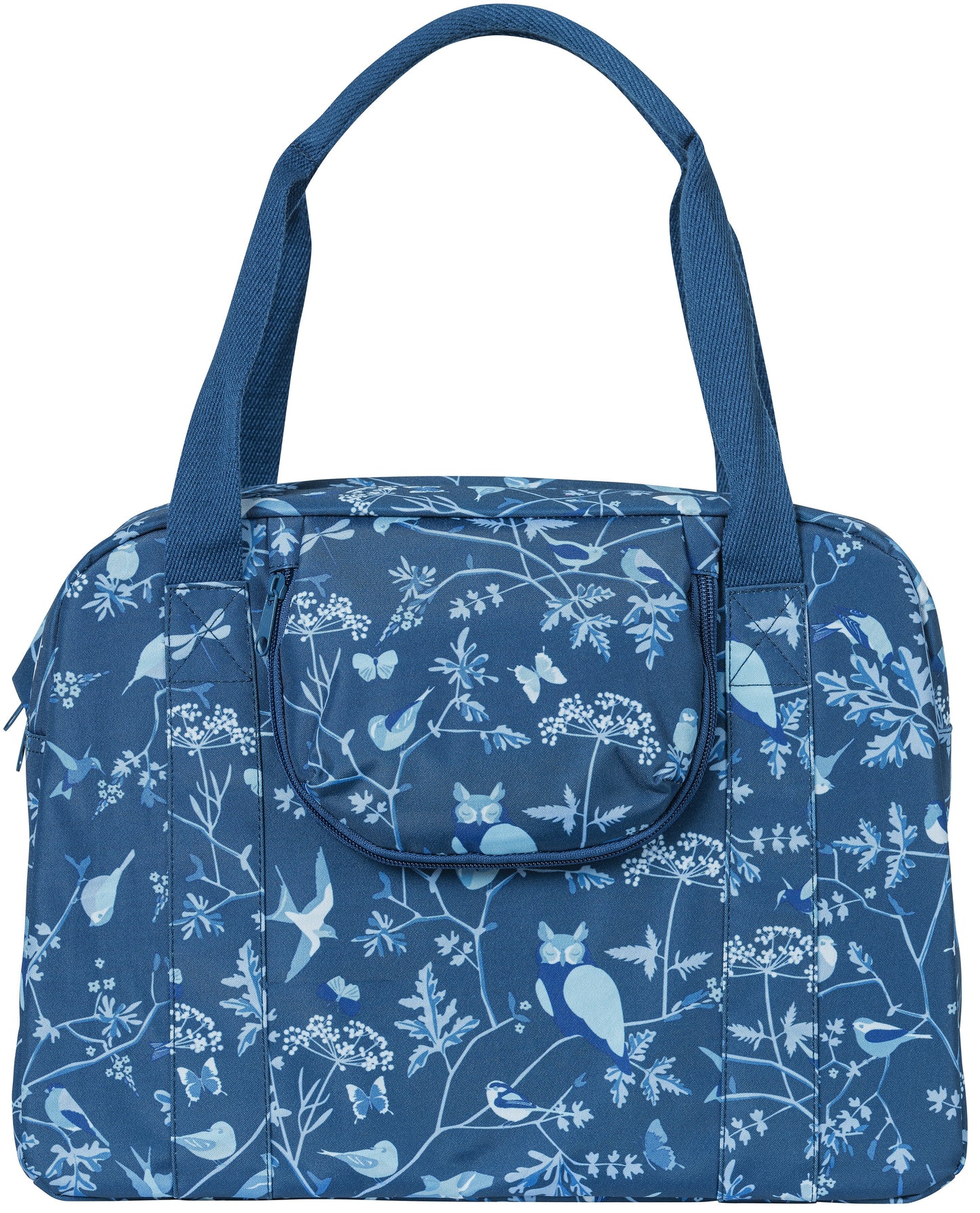 Basil Wanderlust Carry All Bag - Bolso de bicicleta azul con estampado de pájaros - Repelente de agua - 18L