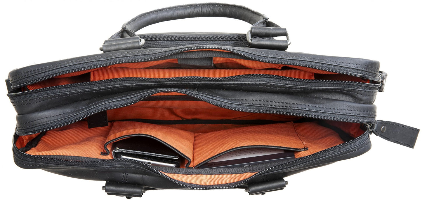 Bolsa de laptop de cuero Santos - Luxury, cuero resistente - adecuado para desplazamientos - negro, coñac - r k variohaken - unisex