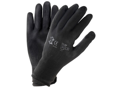 Taller de guantes de montaje poliéster con PU Coating M Negro