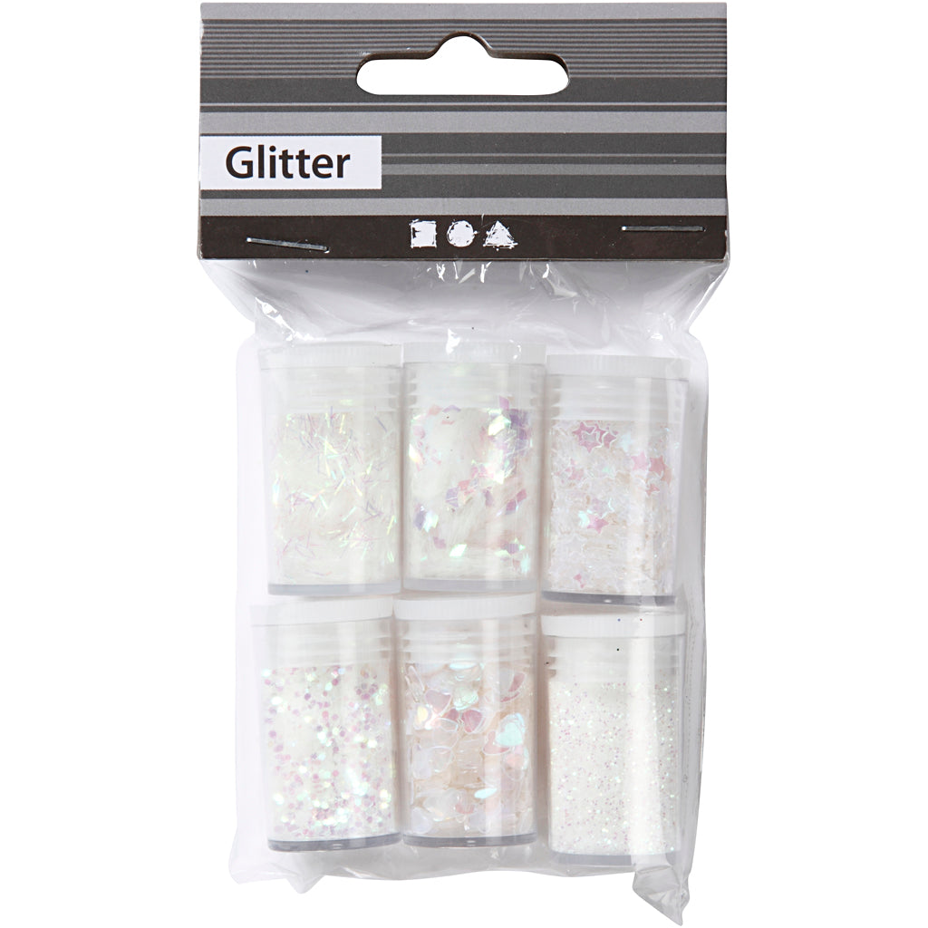 Creative Company Glitter e paillettes bianchi, 6x5gr