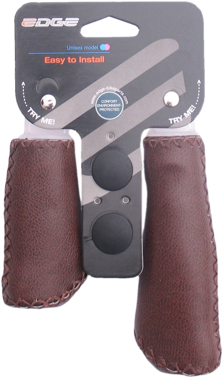 De Edge Leather Grip - Ergonomisch gevormde handvatset - Echt leder - 135mm links 92mm rechts - Mat Donkerbruin