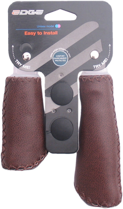 El agarre de cuero de borde - juego de mango de forma ergonómica - cuero real - 135 mm izquierda 92 mm a la derecha - Matt Dark Brown