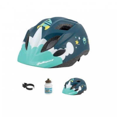 PolispGoudt Helmet Spaceship con bottiglia d'acqua e supporto. Dimensione: XS (48 52 cm), colore: blauww