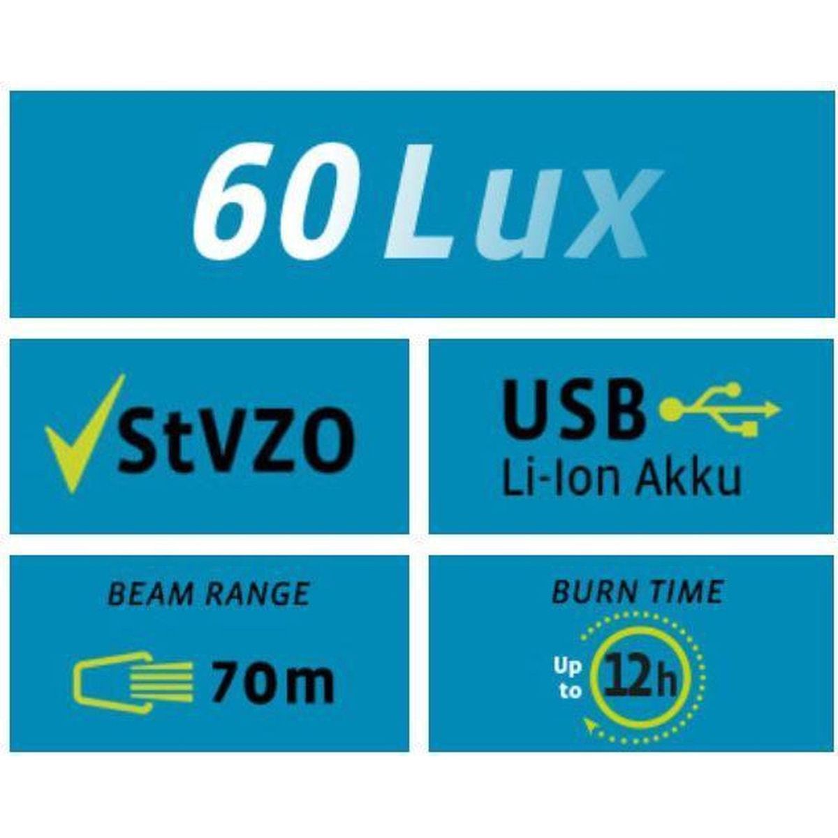 Vdo eco light m60fl koplamp usb led 60 lux li-on + micro usb kabel
