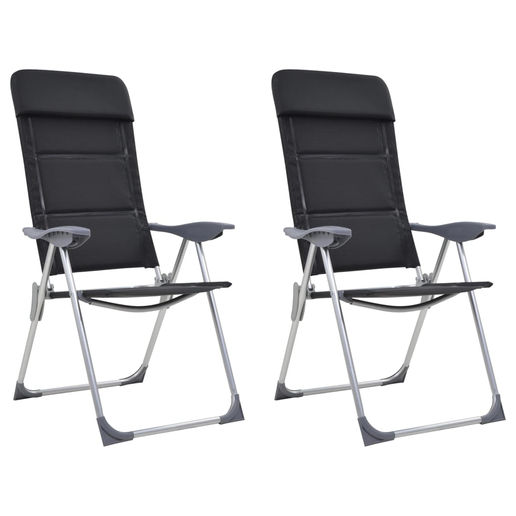 Sillas de campamento Vidaxl 58x69x111 cm de aluminio negro 2 pcs