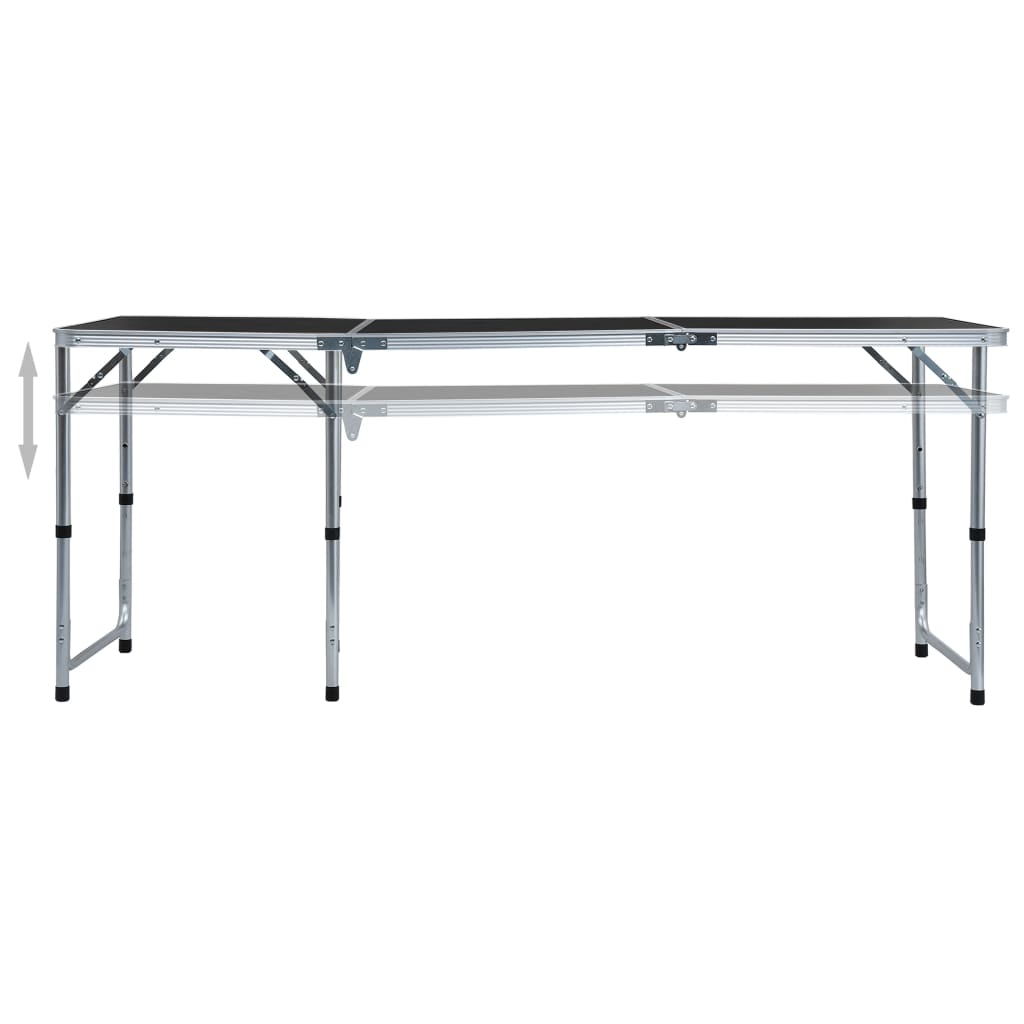 Vidaxl Camping Table Croundble 180x60 cm Grigio in alluminio