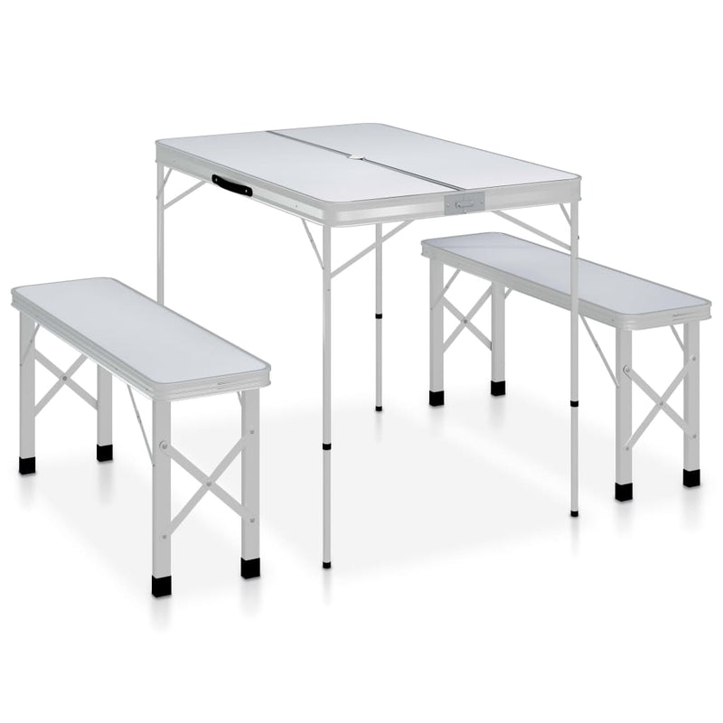 Vidaxl Camping Table pieghevole con 2 panche in alluminio bianco