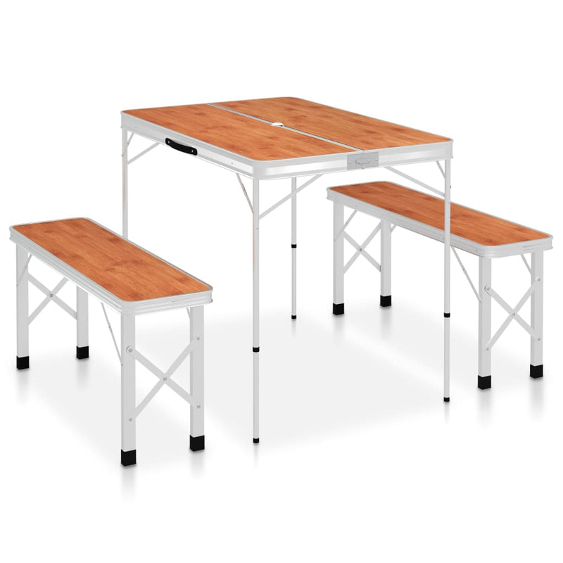 Vidaxl Camping Table pieghevole con 2 panche in alluminio marrone