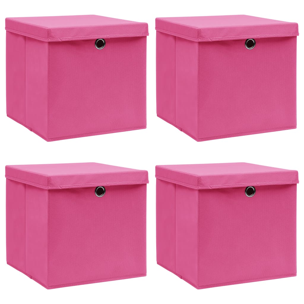 Cajas de almacenamiento de Vidaxl con tapa 4 PCS 32x32x32 CM Fabric Pink