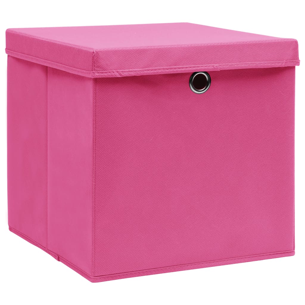 Cajas de almacenamiento de Vidaxl con tapa 4 PCS 32x32x32 CM Fabric Pink