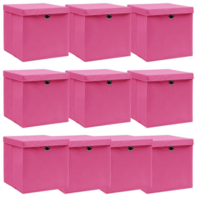 Scatole di archiviazione Vidaxl con coperchio 10 pezzi 32x32x32 cm tessuto rosa