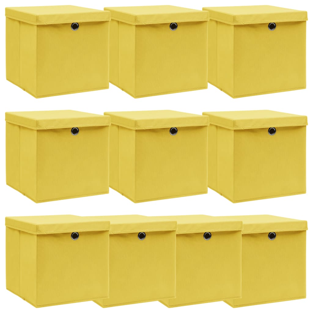 Cajas de almacenamiento de Vidaxl con tapa 10 PCS 32x32x32 CM tela amarillo