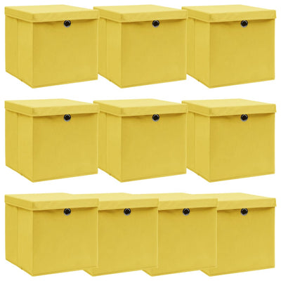 Scatole di archiviazione Vidaxl con coperchio da 10 pezzi 32x32x32 cm tessuto giallo