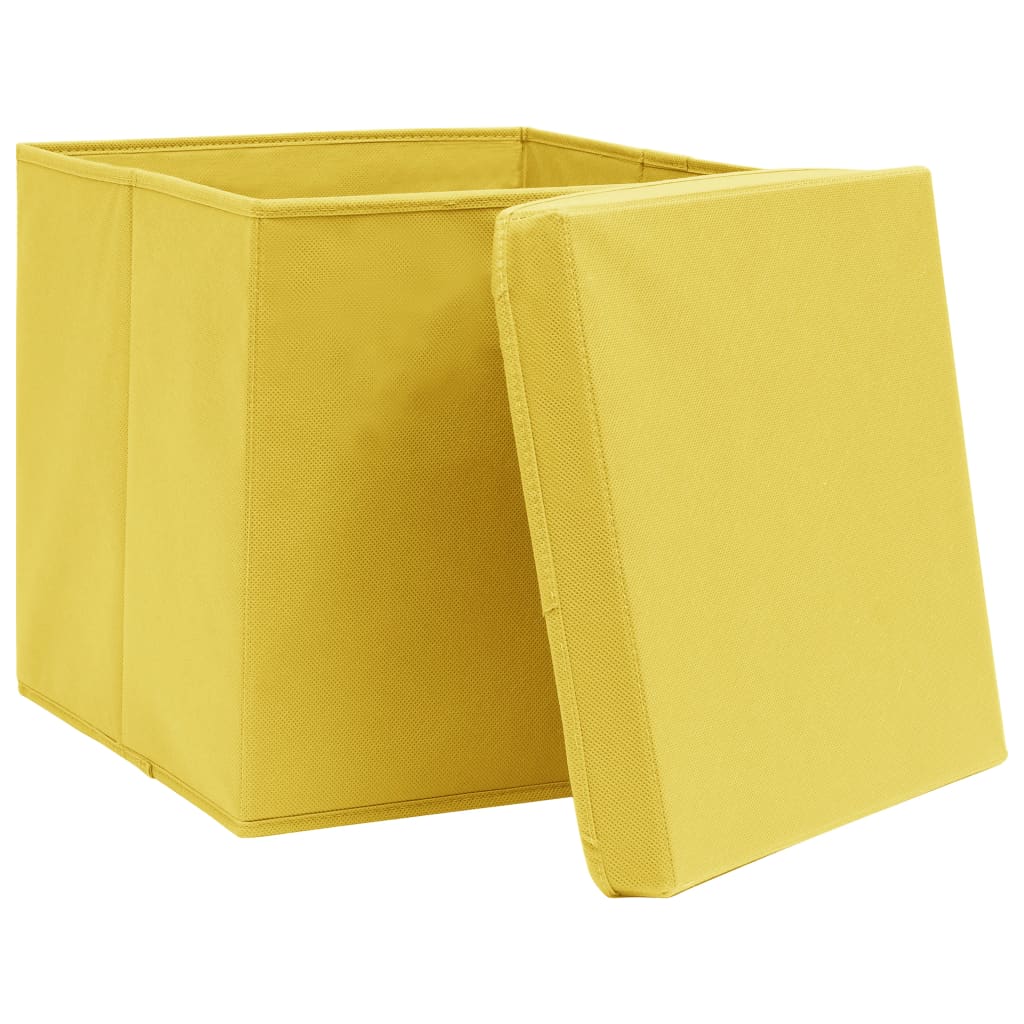 Cajas de almacenamiento de Vidaxl con tapa 10 PCS 32x32x32 CM tela amarillo