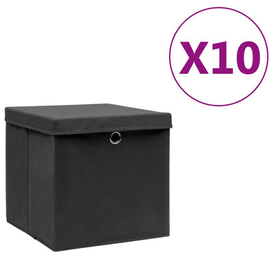 Cajas de almacenamiento de Vidaxl con tapa 10 st 28x28x28 cm negro