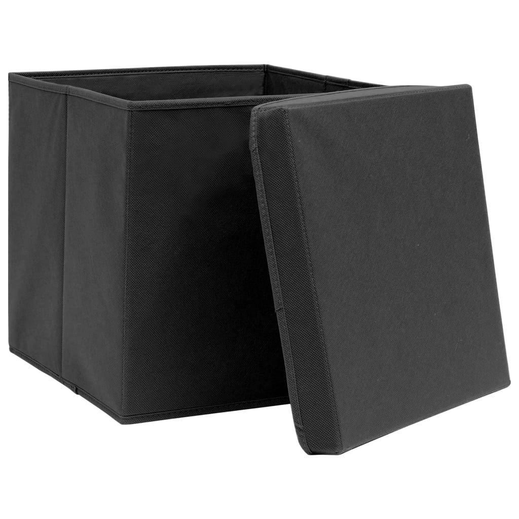 Cajas de almacenamiento de Vidaxl con tapa 10 st 28x28x28 cm negro