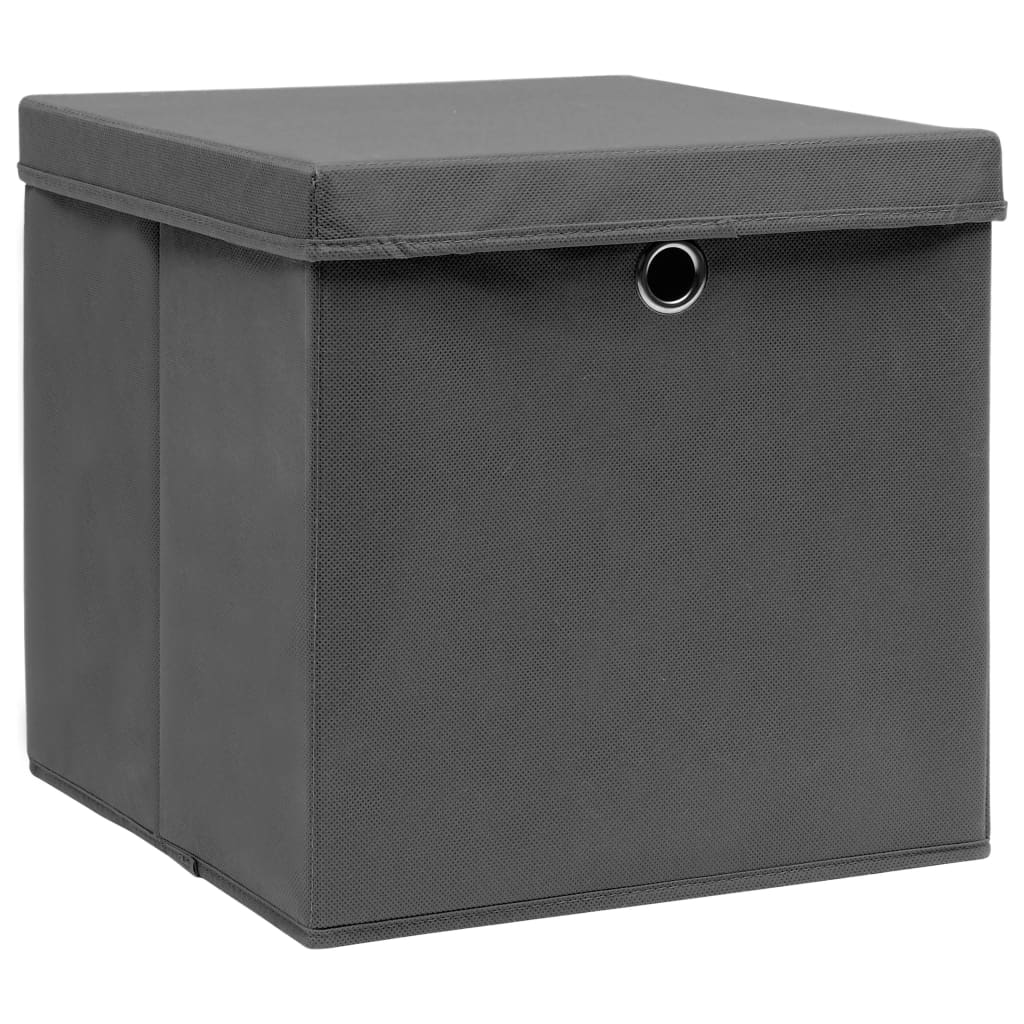 Cajas de almacenamiento de Vidaxl con tapa 10 st 28x28x28 cm gris