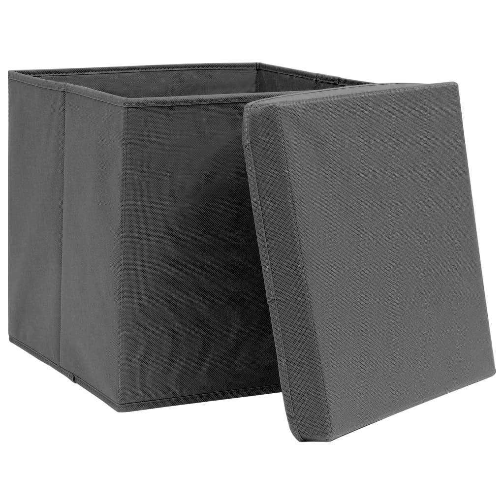 Cajas de almacenamiento de Vidaxl con tapa 10 st 28x28x28 cm gris