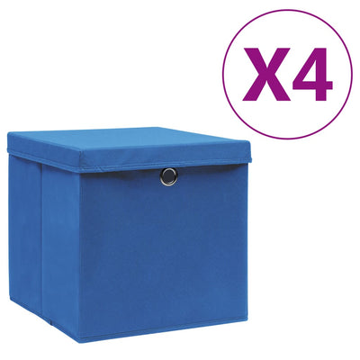 Cajas de almacenamiento de Vidaxl con tapa 4 PCS 28x28x28 cm azul