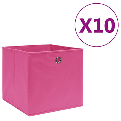 Cajas de almacenamiento de Vidaxl 10 st 28x28x28 cm de tela no tejida rosa