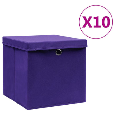 Cajas de almacenamiento de Vidaxl con tapa 10 st 28x28x28 cm púrpura
