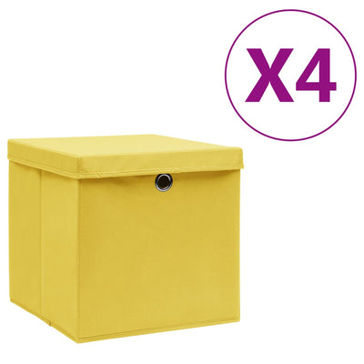 Cajas de almacenamiento de Vidaxl con tapa 4 PCS 28x28x28 cm amarillo
