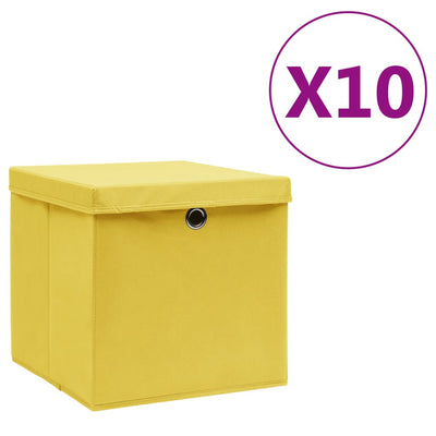 Cajas de almacenamiento de Vidaxl con tapa 10 st 28x28x28 cm amarillo