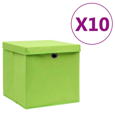 Cajas de almacenamiento de Vidaxl con tapa 10 st 28x28x28 cm verde