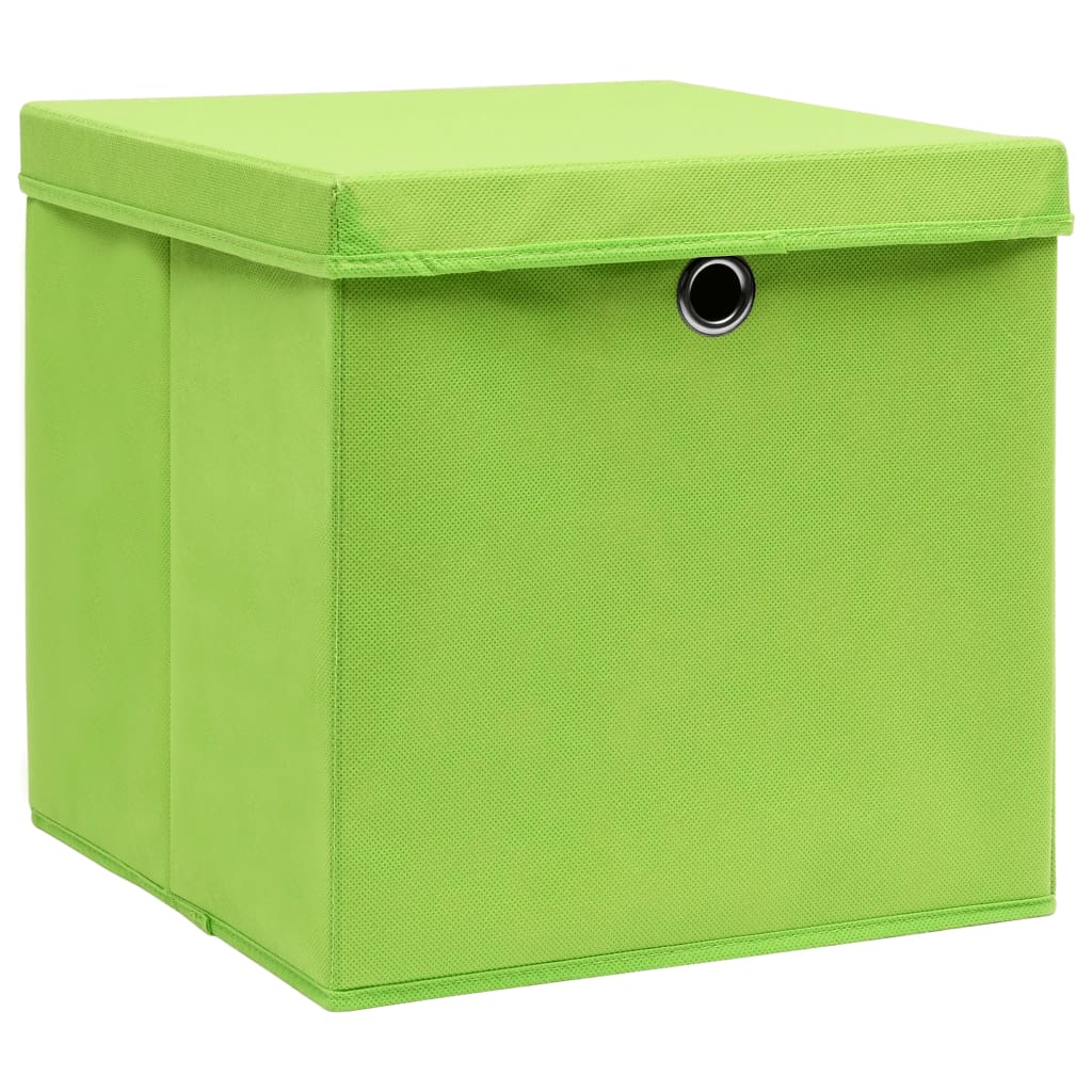Scatole di archiviazione Vidaxl con coperchio 10 ST 28x28x28 cm verde