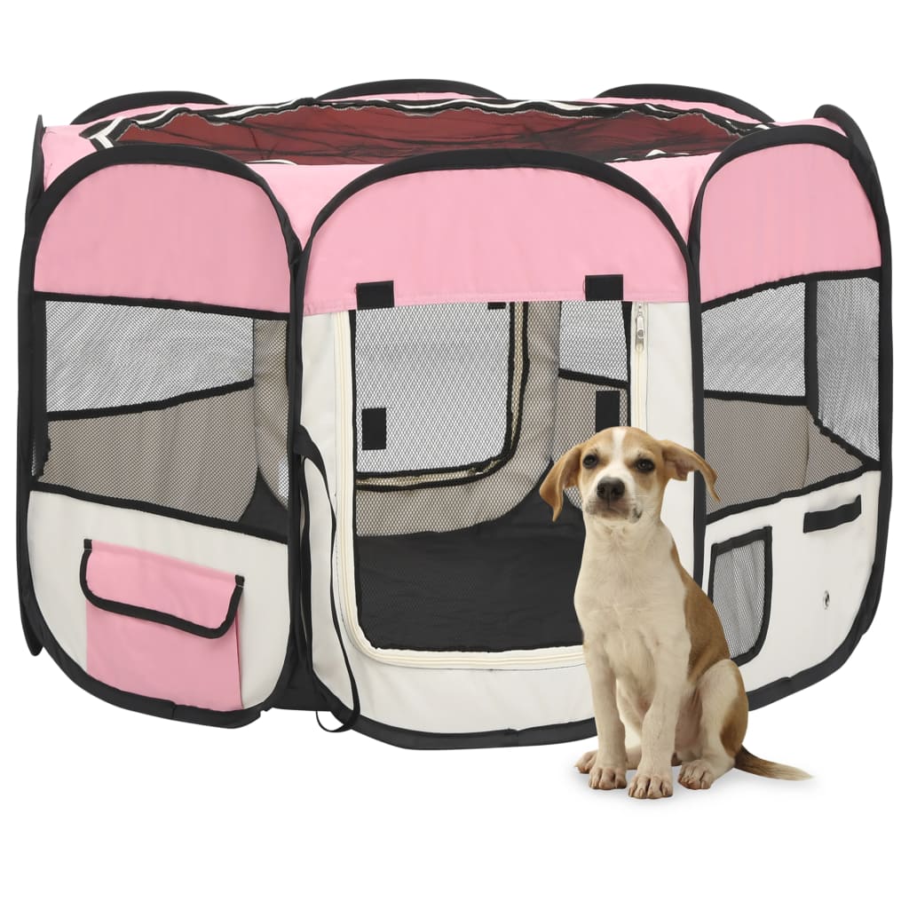 Vidaxl Dog Ren plegable con bolsa portadora 90x90x58 cm rosa