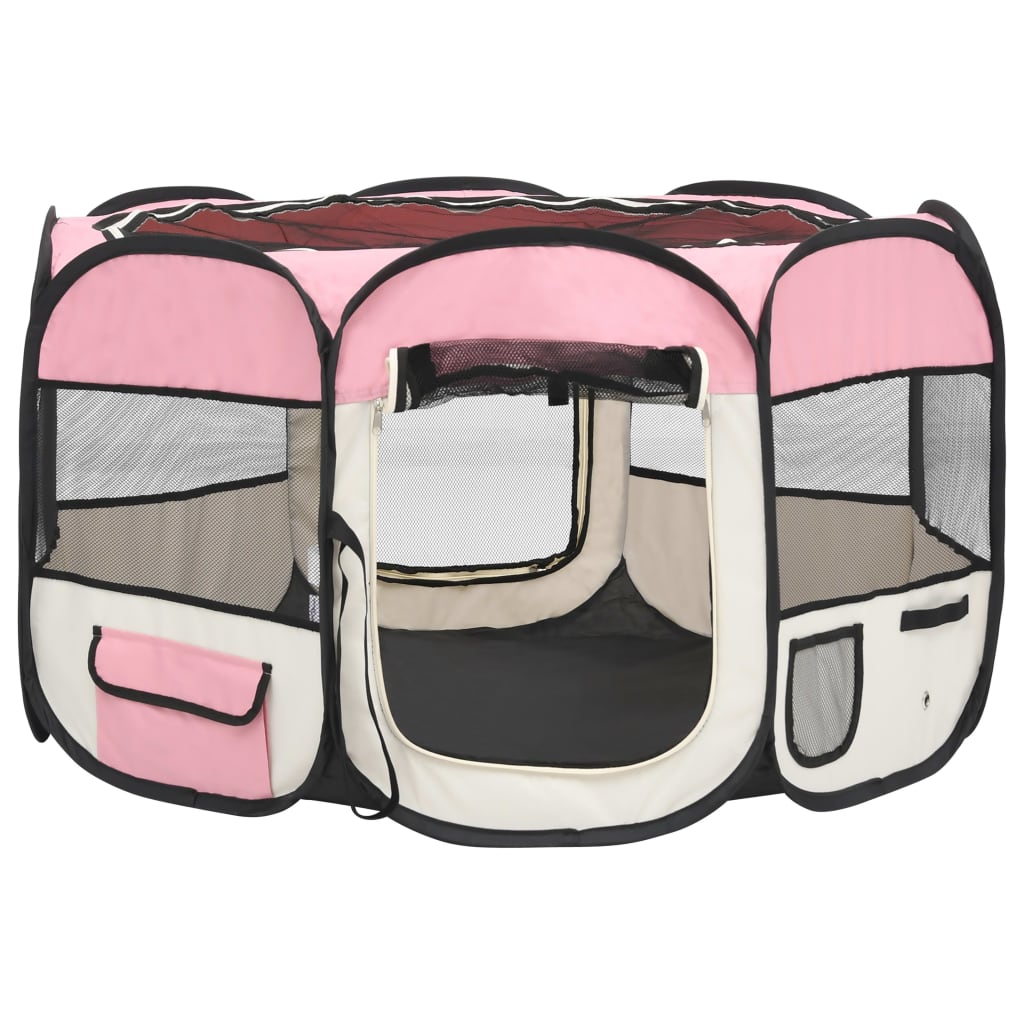 Vidaxl Dog Ren plegable con bolsa portadora 110x110x58 cm rosa