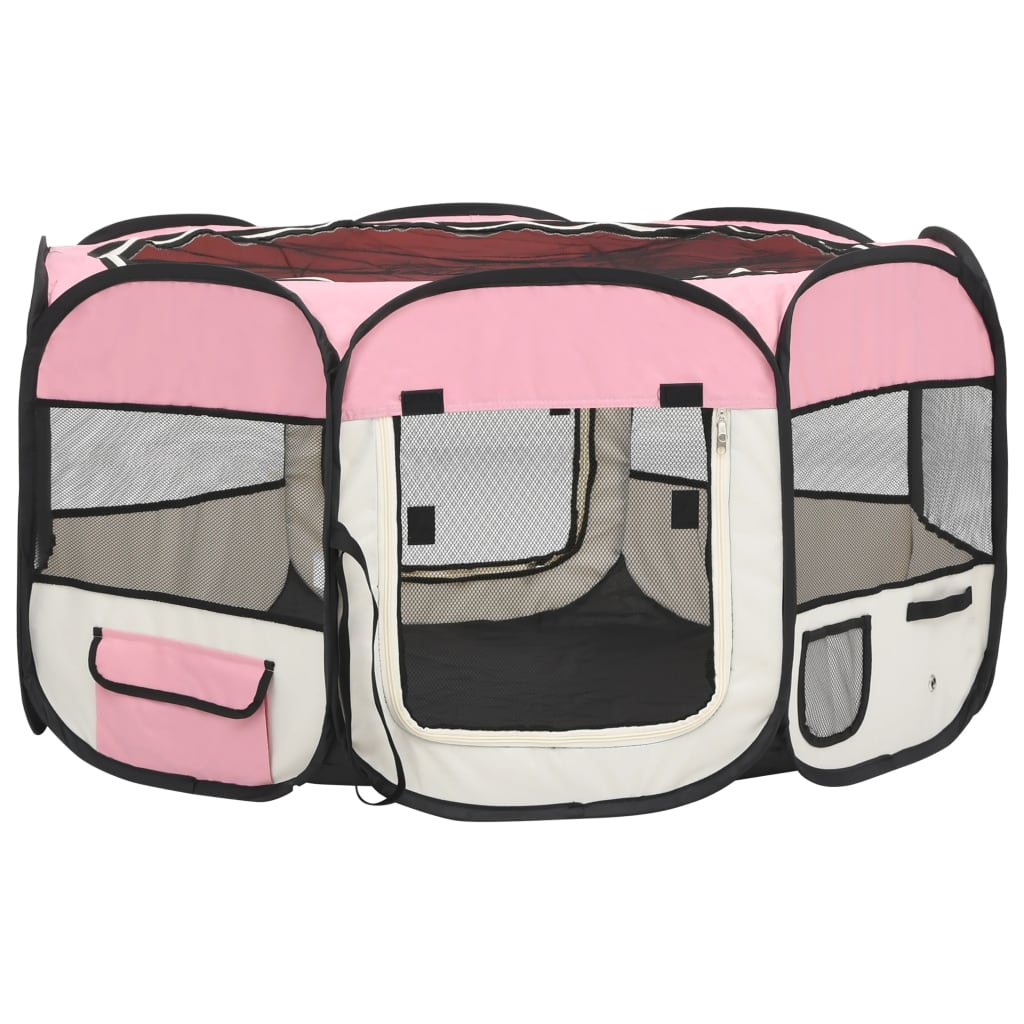 Vidaxl Dog Ren plegable con bolsa portadora 125x125x61 cm rosa
