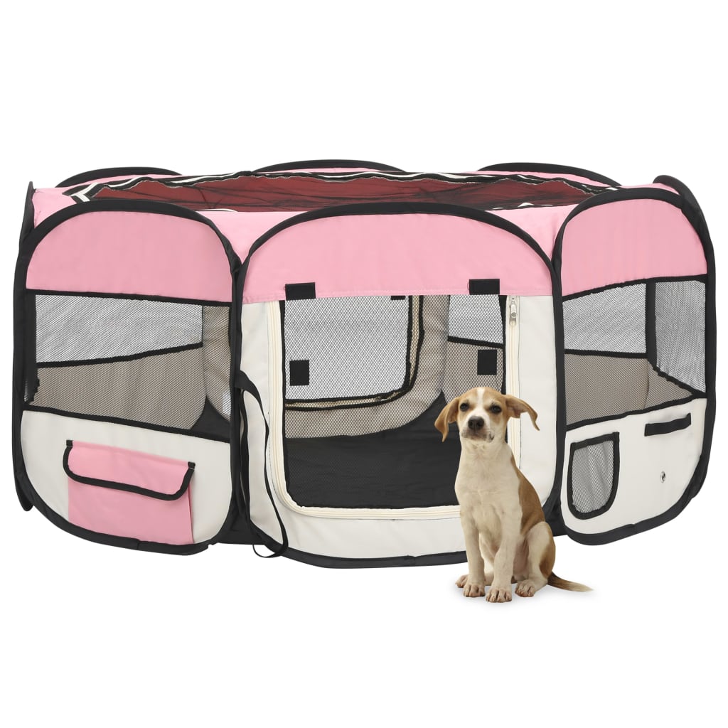 Vidaxl Dog Ren plegable con bolsa portadora 145x145x61 cm rosa