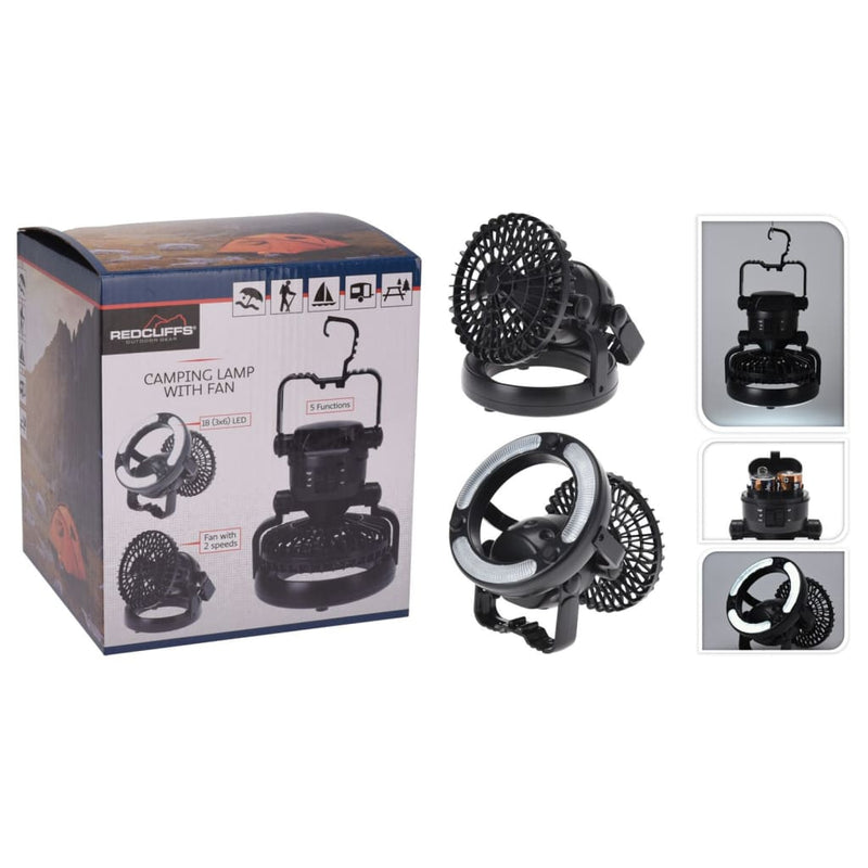 Lampada da campeggio Redcliffs 18 LED con ventole nero